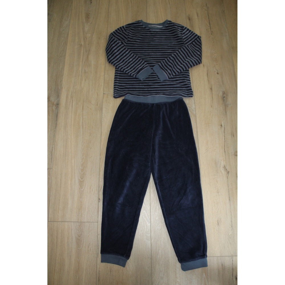Monoprix Kids Navy Grey Striped Velour Loungewear Set Size 10 Years